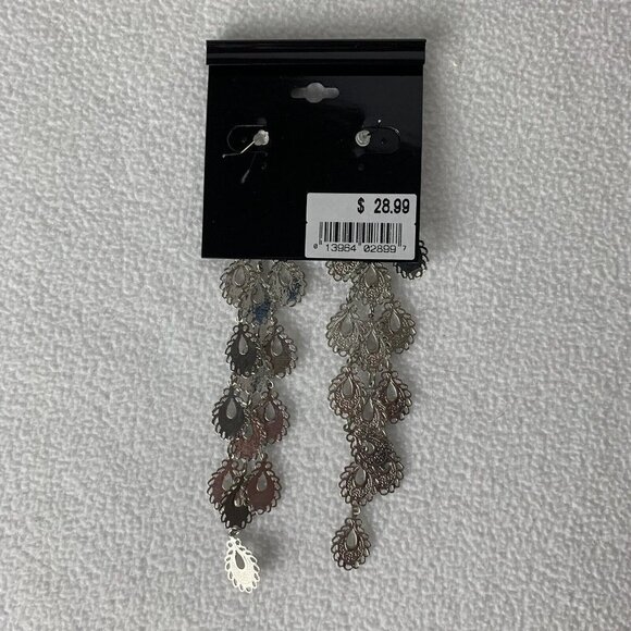 Katheryn Kent Silver Tone Chandelier Flat Metal Fashion Earrings NWT - Picture 3 of 4
